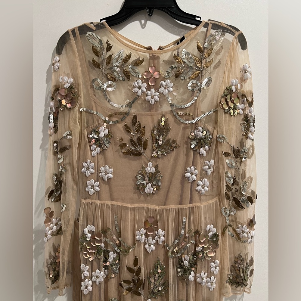 TOPSHOP Embellished Illusion Beige Tan Gown - Picture 7 of 14